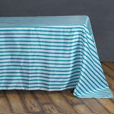 60"x126" White Turquoise Stripe Satin Rectangle Tablecloth