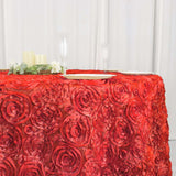 120inch Red Grandiose 3D Rosette Satin Round Tablecloth