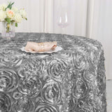 120inch Silver Grandiose 3D Rosette Satin Round Tablecloth