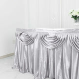 14ft Silver Pleated Satin Double Drape Table Skirt