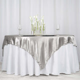 72" x 72" Silver Satin Square Tablecloth Overlay