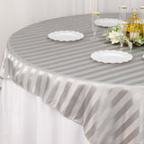 Silver Satin Stripe Square Table Overlay, Smooth Elegant Table Topper