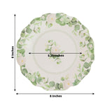 25 Pack White Floral Greenery Salad Paper Plates with Scalloped Edge