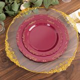 10 Pack | 7inch Burgundy With Gold Vintage Rim Disposable Salad Plates