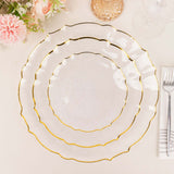 10 Pack Clear Sunflower Disposable Dinner Plates with Gold Scalloped Rim