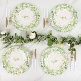 25-Pack Paper 11" Round Dinner Plates in White with Floral Greenery & Scalloped Edges - Disposable Party Plates for Nature-Inspired Events & Chic Celebrations