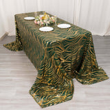 90x156inch Hunter Emerald Green Gold Wave Mesh Rectangular Tablecloth With Embroidered Sequins