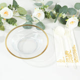 20 Pack Clear Disposable Salad Soup Bowls with Gold Rim, 12oz Round Plastic Dessert Serving Bowls