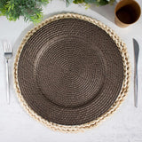 6 Pack | 13inch Natural Brown Rattan-Like Disposable Round Charger Plates