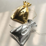 10 Pack | Metallic Silver Lame Polyester 5inch x 7inch Party Favor Gift Bags