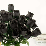 12 Bushes | Black Artificial Premium Silk Flower Rose Buds | 84 Rose Buds