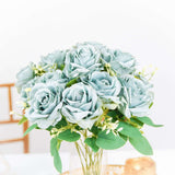 2 Bushes | 18inch Real Touch Dusty Blue Artificial Rose Flower Bouquet, Silk Long Stem Flower