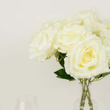 2 Bushes | 17inch Ivory Premium Silk Jumbo Rose Flower Bouquet, Wedding Floral Arrangements