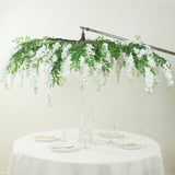 55" White Artificial Silk Wisteria Vine Round Hanging Canopy, Draping Garland Flower Chandelier With Interchangeable Branches