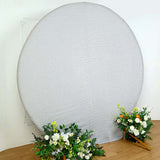 7.5ft Silver Metallic Shimmer Tinsel Spandex Round Backdrop, 2-Sided Wedding Arch Cover