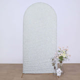 7ft Silver Shimmer Tinsel Spandex Chiara Backdrop Stand Cover For Fitted Round Top Wedding Arch
