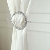 Set of 2 | 6inch Silver Acrylic Braided Barrette Style Curtain Tie Backs With Crystal Diamond