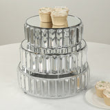 Set of 3 Silver Metal Crystal Pendant Cake Stands with Mirror Top