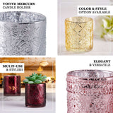 6 Pack | 3inch Shiny Silver Mercury Glass Candle Holders, Votive Tealight Holders - Geometric Design