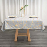 54inch x 54inch Silver Polyester Square Tablecloth With Gold Foil Geometric Pattern