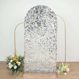 7ft Sparkly Silver Double Sided Big Payette Sequin Chiara Backdrop Stand Cover For Fitted Round Top 