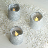 12 Pack | Silver Glitter Flameless Candles LED | Battery Operated Votive Candles