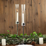 2 Pack | 20inch Silver Metal Clear Glass Hurricane Candle Stands With Glass Chimney Candle Shades