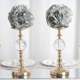 2 Pack | 7inch Silver Artificial Silk Rose Flower Ball, Silk Kissing Ball