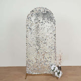 6ft Sparkly Silver Double Sided Big Payette Sequin Chiara Backdrop Stand Cover For Fitted Round Top 