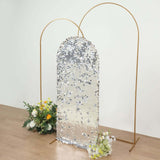 5ft Sparkly Silver Double Sided Big Payette Sequin Chiara Backdrop Stand Cover For Fitted Round Top 