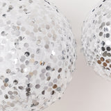 Set of 4 Glitter Silver Payette Sequin Hanging Lanterns, Large Decorative Round Foldable Fabric