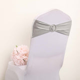 5 pack Metallic Silver Spandex Chair Sashes With Attached Round Diamond Buckles