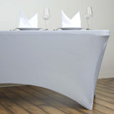 6ft Silver Spandex Stretch Fitted Rectangular Tablecloth