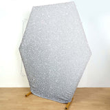 8ftx7ft Silver Metallic Shimmer Tinsel Spandex Hexagon Backdrop, 2-Sided Wedding Arch Cover