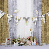 3 Rolls | 28ft Silver Ruffled Tissue Paper Party Streamers, Crepe Paper Backdrop Decorations