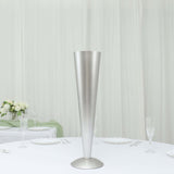 28Inch Tall Brushed Silver Metal Trumpet Flower Vase Wedding Centerpiece