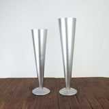 24Inch Tall Brushed Silver Metal Trumpet Flower Vase Wedding Centerpiece