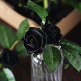 24 Roses | 2inch Black Artificial Foam Flowers With Stem Wire and Leaves
