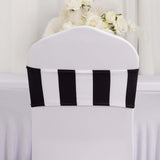 5 Pack | Black/White Stripe Spandex Fit Chair Sashes, Elastic Bands - 5x14Inch