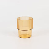 12 Pack Amber Gold Stackable Ribbed Reusable Plastic Tumblers, 7oz Shatterproof Short Drinking Glass