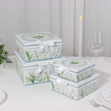 Set of 4 White Green Floral Square Nesting Gift Boxes With Lids