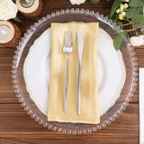 5 Pack Champagne Striped Satin Linen Napkins, Wrinkle-Free Reusable Wedding Napkins