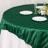 Hunter Emerald Green Satin Stripe Square Table Overlay, Smooth Elegant Table Topper