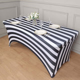 Black White Striped Stretch Spandex Rectangle Tablecloth 8ft Wrinkle Free Fitted Table Cover