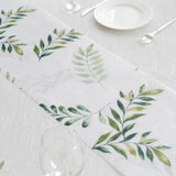 11x108inch White Green Non-Woven Olive Leaves Print Table Runner, Spring Summer Kitchen Dining