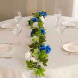 2 Pack 7ft White Royal Blue Artificial Silk Flower Garland Rose Vines 26 Flower Heads