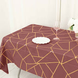 60"x102" Cinnamon Rose Polyester Rectangle Tablecloth With Gold Foil Geometric Pattern