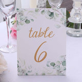 25 Pack White Green Double Sided Paper Table Sign Cards with Eucalyptus Leaves