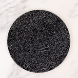 6 Pack Black Glitter Acrylic Charger Plates with Silver Abstract Lines Pattern