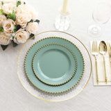 10 Pack Dusty Sage Disposale Party Plates with Gold Beaded Rim, 10inch Round Plastic Dinner Plates